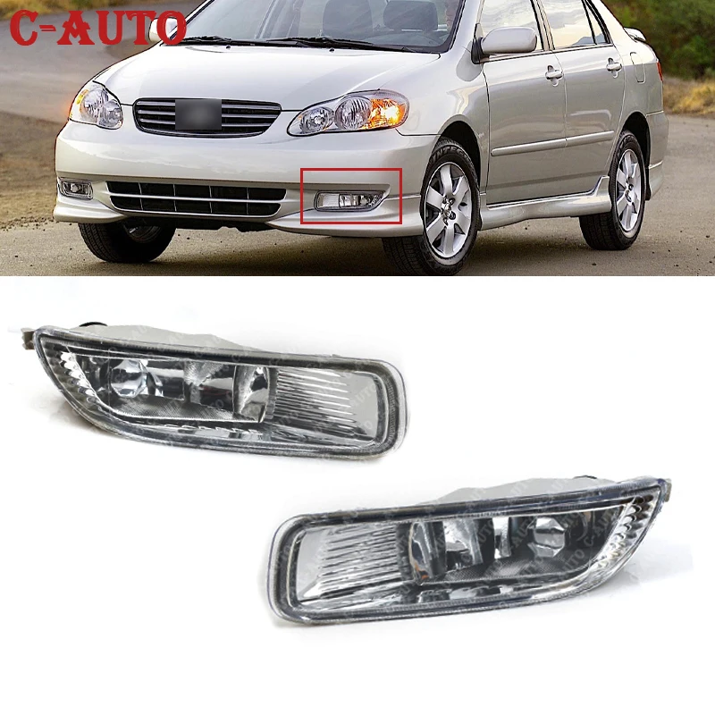 Car Left and Right Front Bumper Fog Light Lamps Clear with Bulbs US for Toyota Corolla 2003 2004 2005 812102060 81200-02060