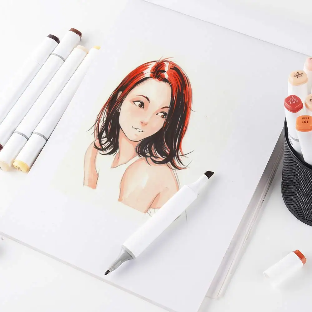 24 Color Marker pens Skin Brown Series Color for Portrait Sketch Drawing Paint Art Design School Animation Mango Supply