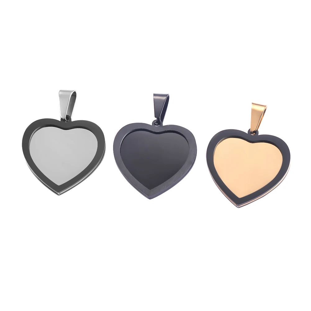 High Quality ID Tag Pendant Stainless Steel Heart Shape Military Dog Tag Jewelry With Black Stainless Steel Frame Dropshipping