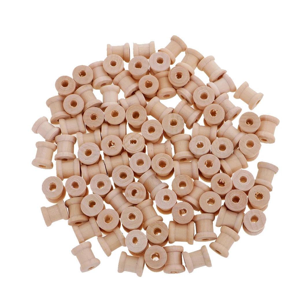 100pcs Empty Wooden Thread Spools Mini Wooden Sewing Tools Diy Coils Sewing Accessories For Thread Cross Stitch Supplies