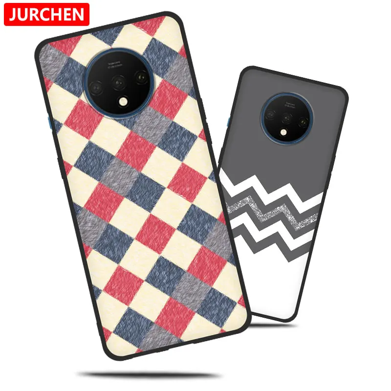 JURCHEN Cases For One plus 7T Cover For Oneplus 7 T Case Matte Cartoon Black Print Silicone Back Bags For Coque Oneplus 7T Case