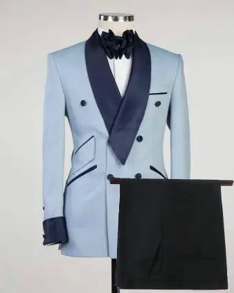 

2024 New Fashion Design Light Blue Double Breasted Men's Slim Fit Formal Suits For Men Custom Made Wedding Tuxedos Suits Set