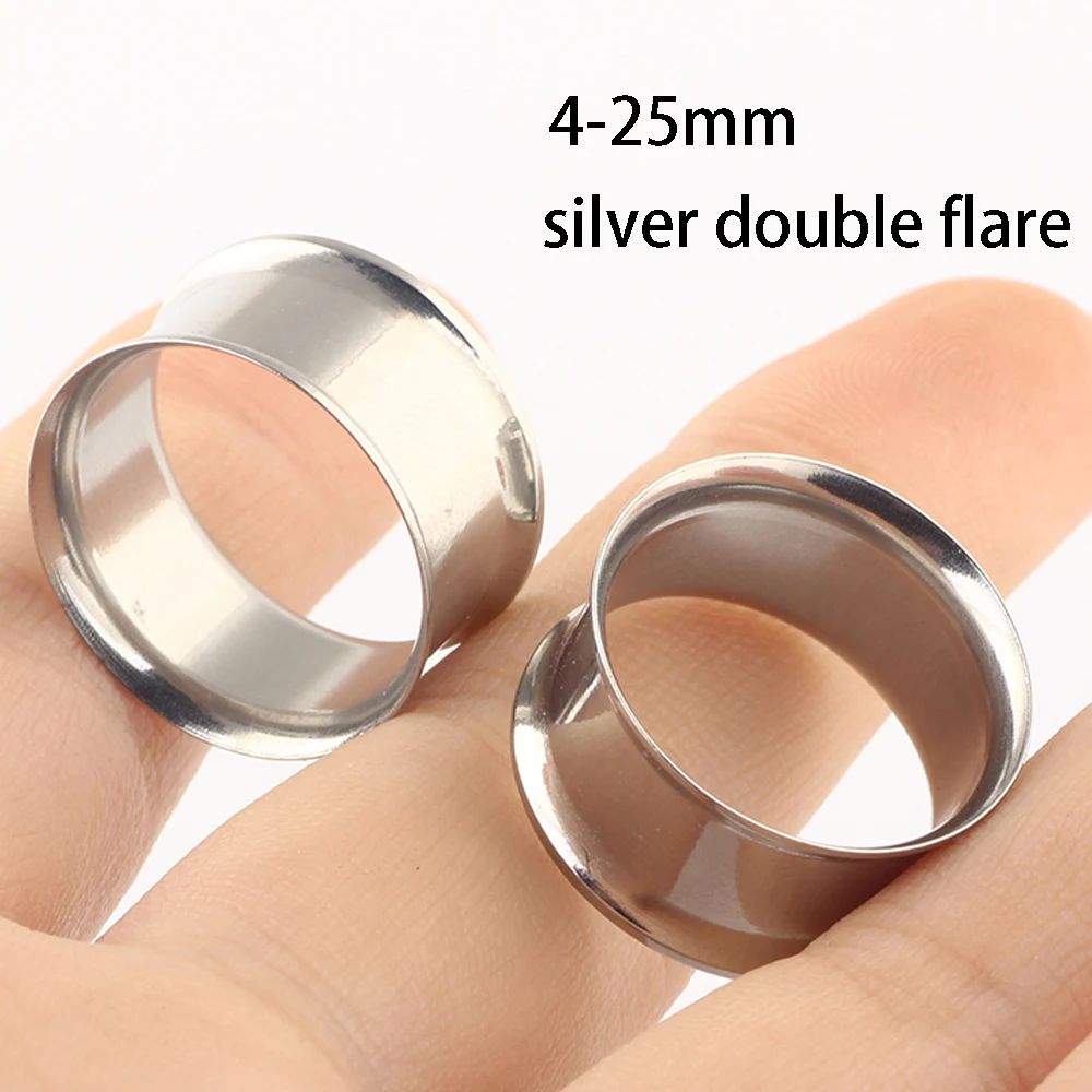 4-25mm Silver Surgical Steel Double Flared Piercing Body Jewelry Ear Stretching Lobe Plug Flesh Tunnel Kit Earring Expanders