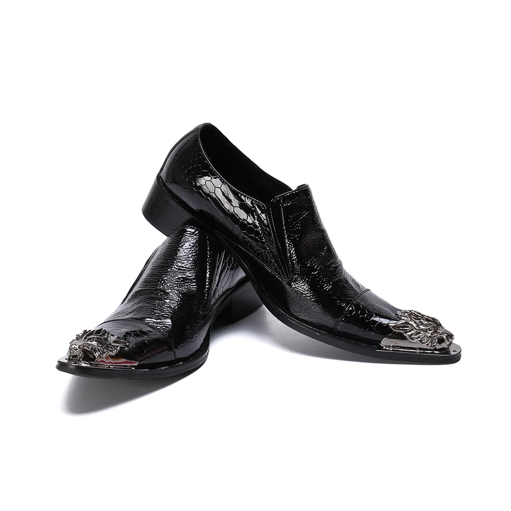 Men Formal Shoes Iron Pointed Toe Genuine Leather Snake Skin Men Slip On Dress Office Oxford Shoes Zapatillas Para Hombre