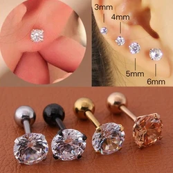 2pc/lot Punk Medical Stainless Steel Needle Zircon Crystal Stud Earrings For Men Women Party Ear Jewelry Size 3/4/5/6mm