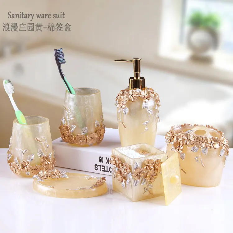 European-style Retro Bathroom Accessory Set Resin Wash Set Toilet Bathroom Supplies Cleaning Brush Cotton Swab Box Toilet Tissue