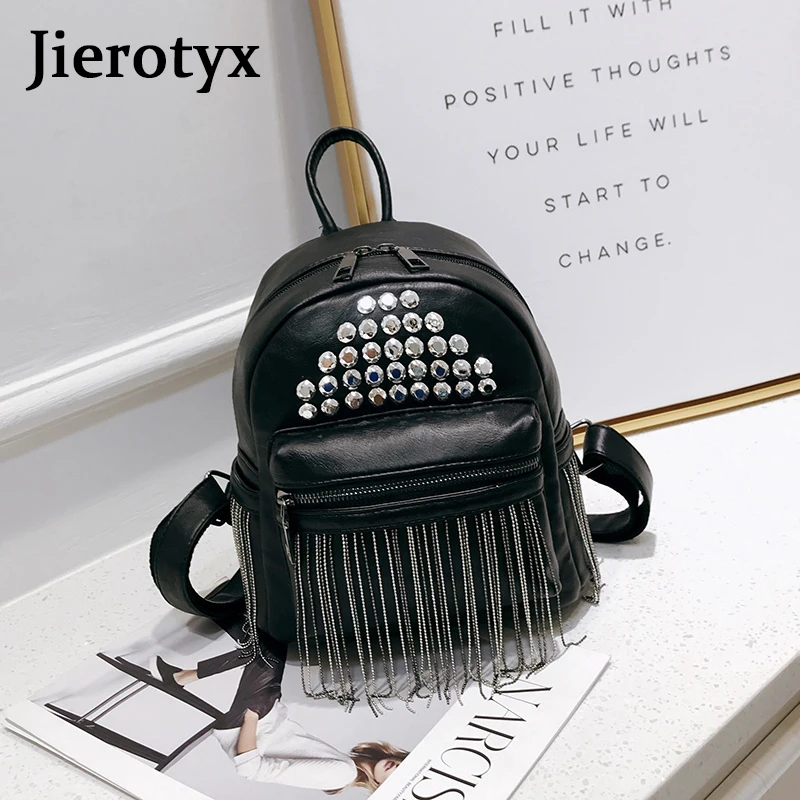 Zaini di marca di lusso jierotix Mini borse da scuola per ragazze rivetto e nappa Sac A Dos Femme PU pelle 2021 Mochila