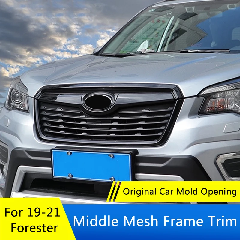 QHCP Car Front Center Grill Strip Decorative Cover Trims Sticker Middle Mesh For Subaru Forester 19-21 Modify Exterior Accessory