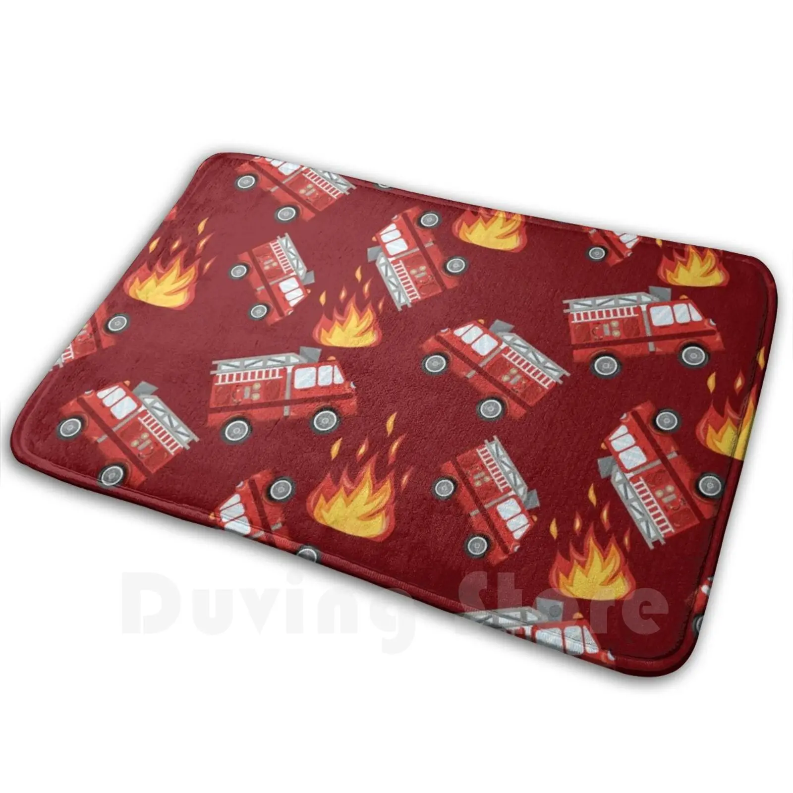 

Red Fire Truck Mat Rug Carpet Anti-Slip Floor Mats Bedroom Flames Fire Truck Fire Engine Red Firefighter Cool Kids Fireman