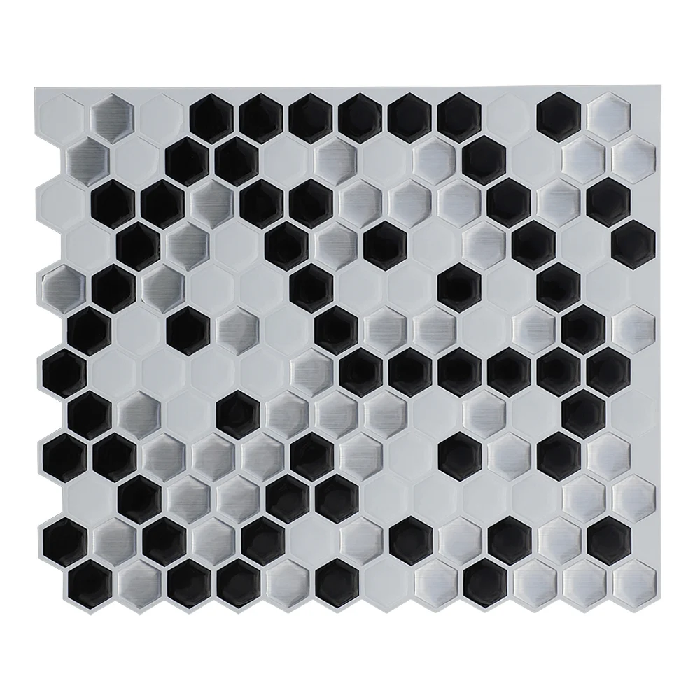 Black&White Hexagon 3D Wall Mosaic Kitchen Vinyl Wall Sticker TV Background Stick Decor Home 250x250mm Easy DIY