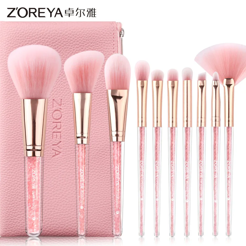 Hot Selling Zoreya Pink Quicksand Makeup Brush Set 10 Diamond Handle Cosmetic Gift for Women ZS10