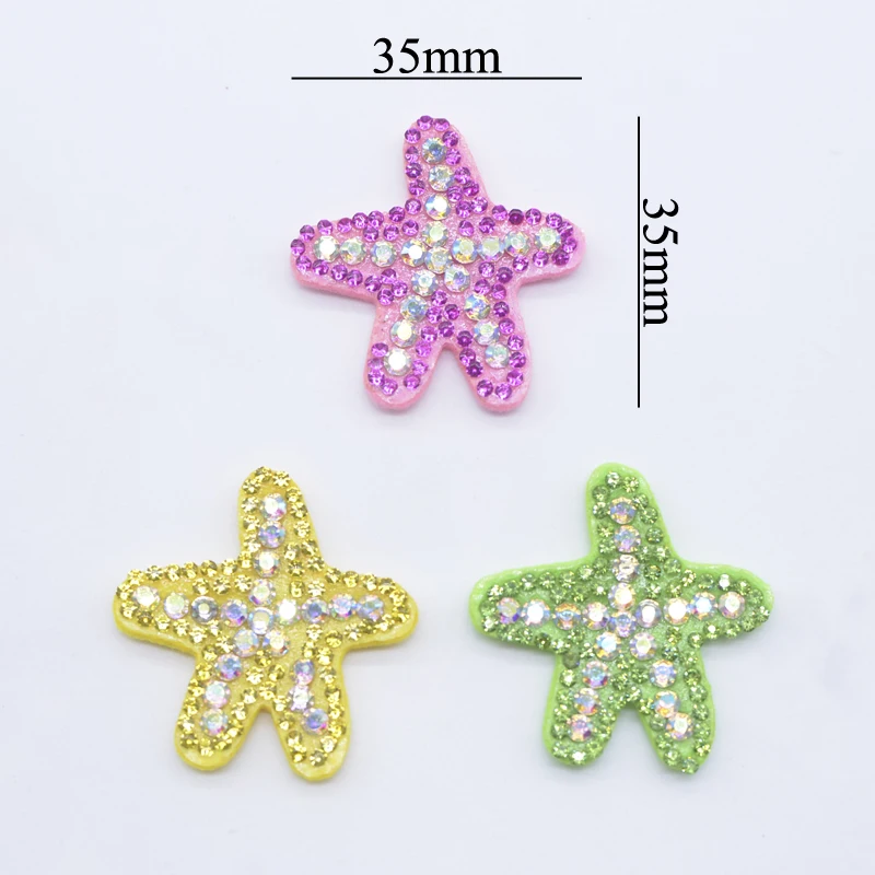 12Pcs 35mm Colorful Padded Scrapbooking for Clothing Starfish Patches Rhinestone Handmade Headwear Hair Clips Decor Appliques