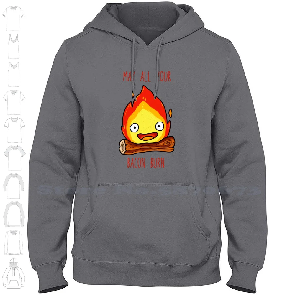 Толстовка May All Your Bacon Burn для мужчин и женщин, аниме огонь, милый Фильм манга, мультяшное пламя, японская магия