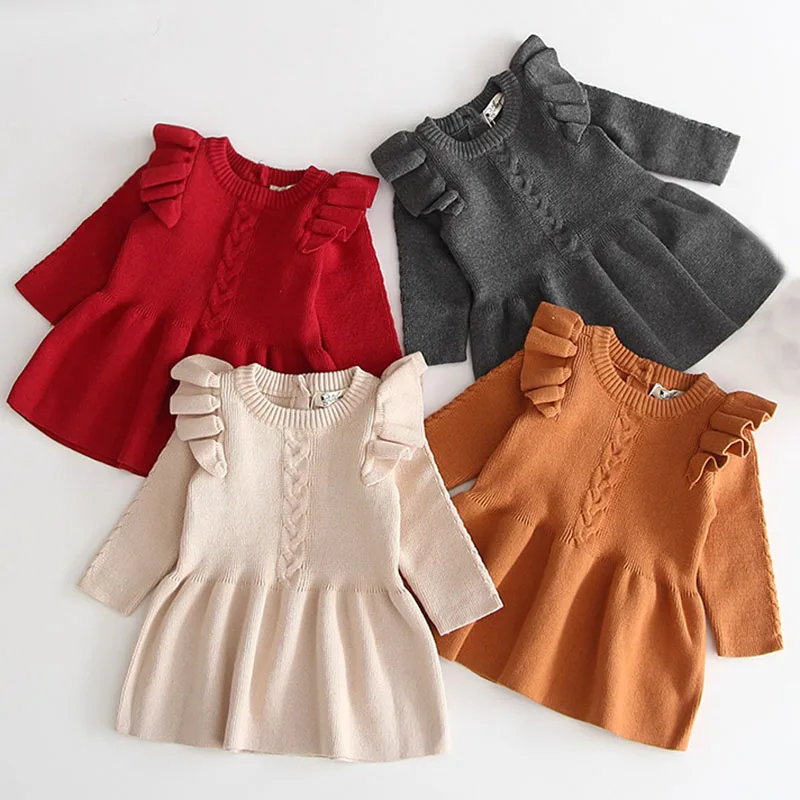 Baby Girl Dresses 2022 Autumn Baby Girl Clothes Winter Baby Girls Wool Knitted Sweater Dress Girls Dresses Toddler Girl Sweaters