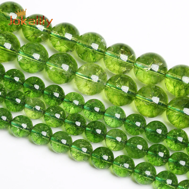 Natural Green Peridot Crystal Beads Green Quartz Round Loose Spacer Beads for Jewelry Making DIY Bracelet 4 6 8 10 12mm 15