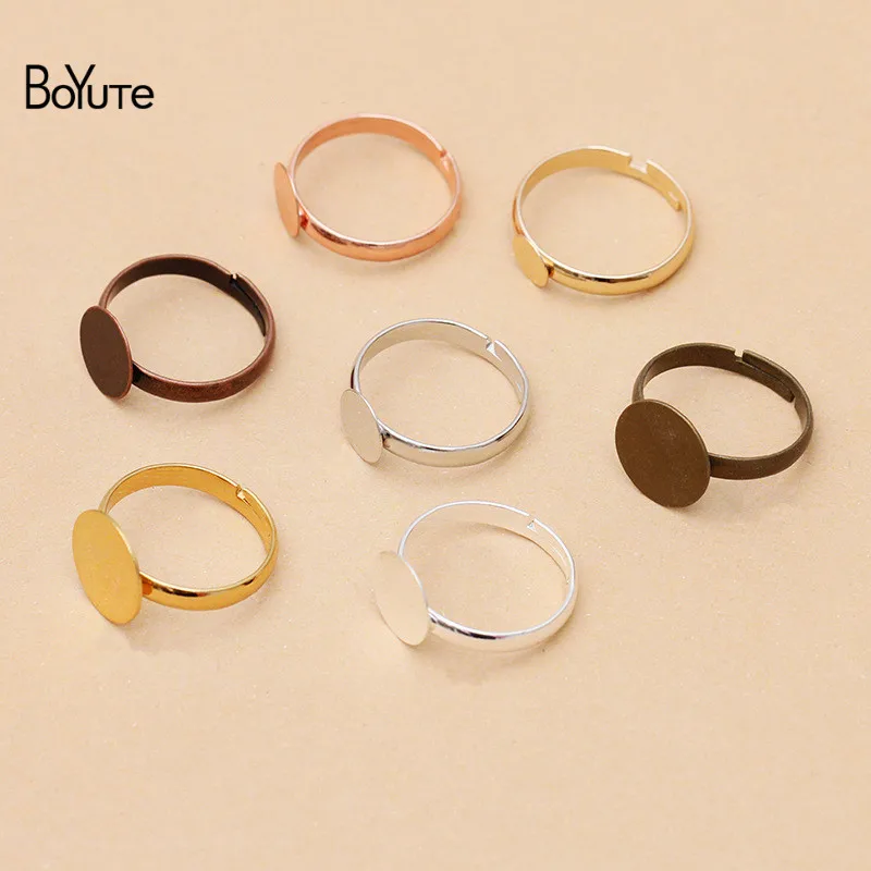 BoYuTe (50 Pieces/Lot) 6-8-10MM Round Flat Base Ring Setting Metal Brass Diy Adjustable Ring Base Jewelry Accessories