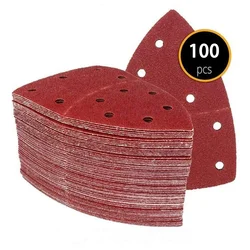 Hojas de lijado separables, papel de lija Triangular de 100x105mm, 11 agujeros, disco de lijado de bucle de gancho de 40/60/150/120 granos, 100 Uds.