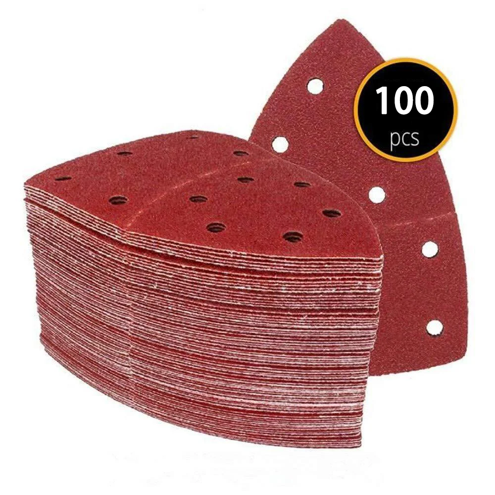 100 Pcs Separable Sanding Sheets Triangular Sandpaper 105 x 150 mm 11 Holes Hook Loop Sanding Disc 40/60/120/150/240 Grits