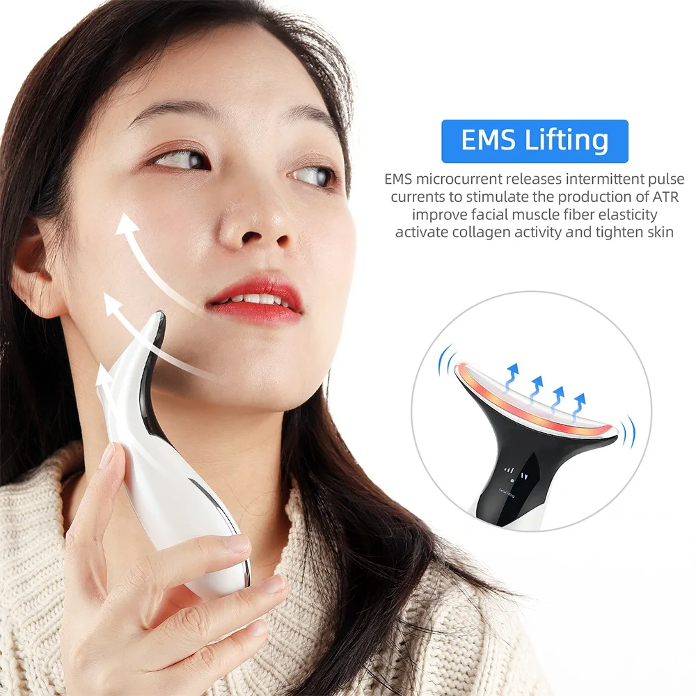 ION Heat Neck Face Lifting Massager EMS Double Chin Reducer LED Photon Rejuvenation Beauty Device Skin Tightening Anti Wrinkle