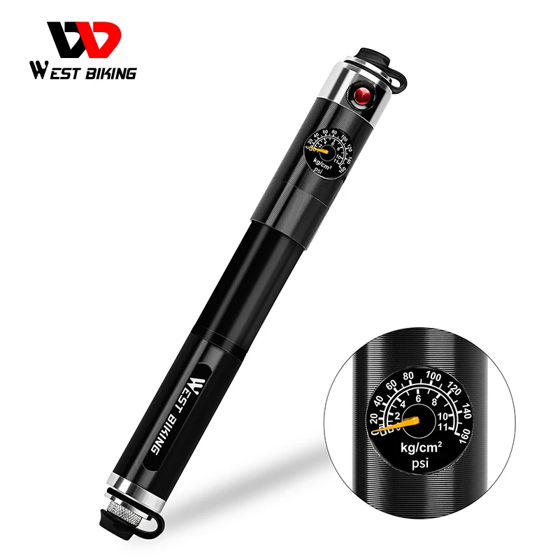 

WEST BIKING Bicycle Pump Aluminum Alloy 160Psi Portable Hand Pump Gauge Hose Schrader Presta Cycling Air Inflator MTB Bike Pump