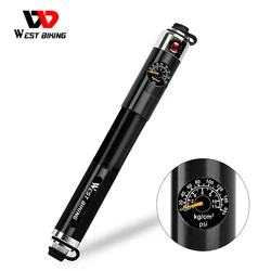 WEST BIKING Bicycle Pump Aluminum Alloy 160Psi Portable Hand Pump Gauge Hose Schrader Presta Cycling Air Inflator MTB Bike Pump