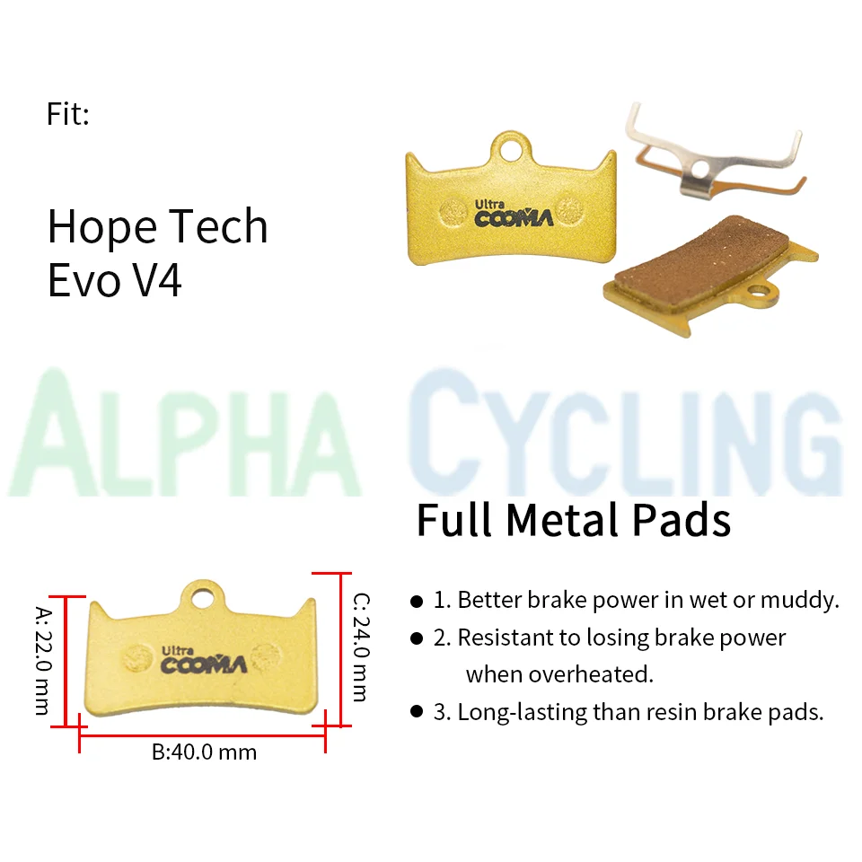 Fahrrad-Scheibenbremsbeläge für Hope Tech Evo V4, hydraulischer Bremssattel, 4 Paar, Gold-Vollmetall, Ultra-Klasse – Detail 1
