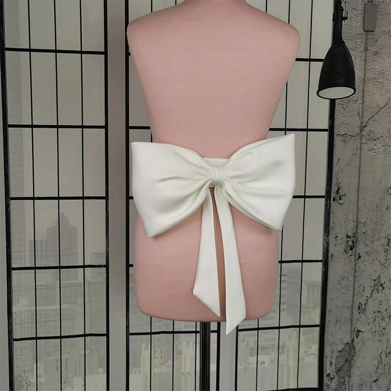 Separate White Satin Bow Wedding Satin Belt Wedding Dress Knots Temperament Removeable Bride Dresses Short Tail Satin Knots