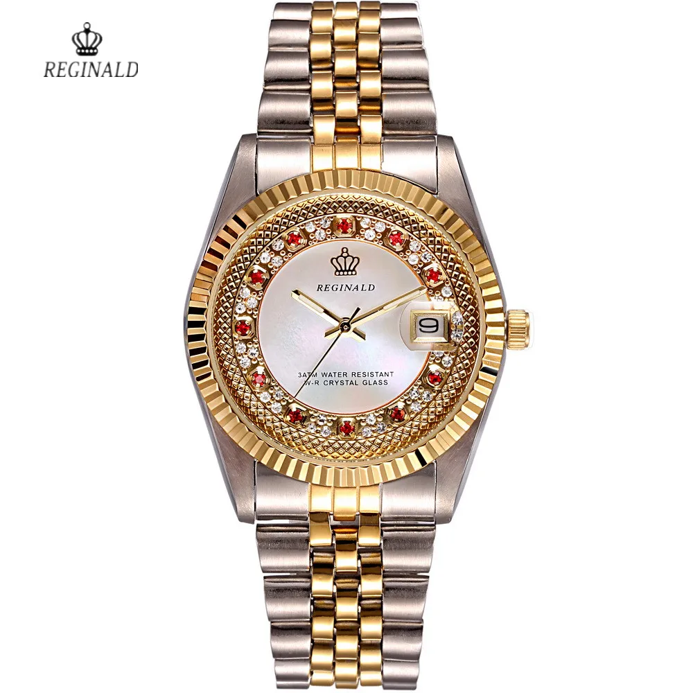 REGINALD Golden Lady Watch Date Crystal Styles Women\'s Dress Clock Water Proof