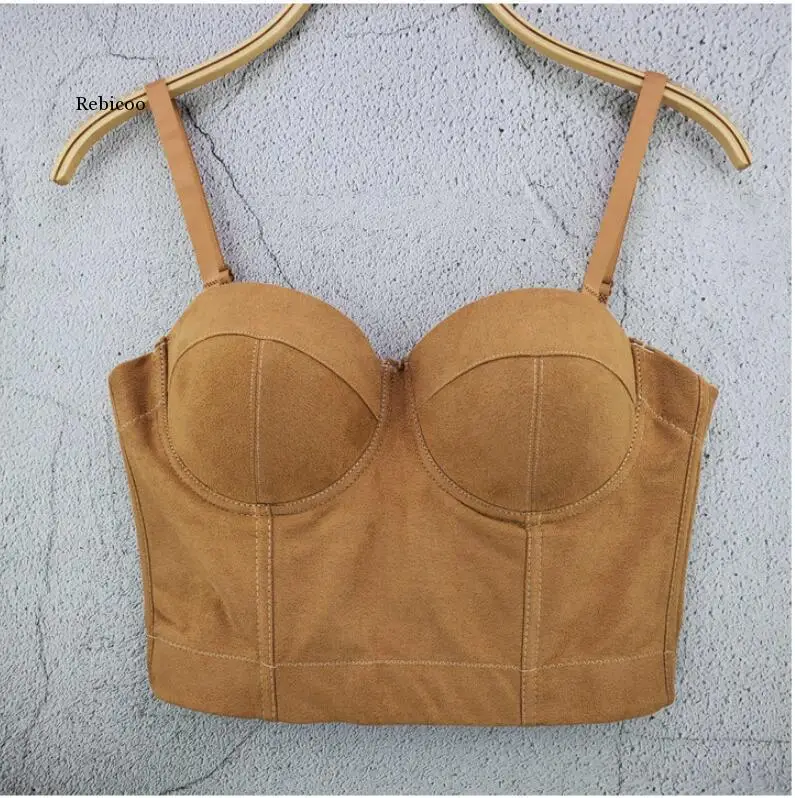 

Faux Suede Leather Boho Hippie Corset Bralet Women's Bustier Bra Night Club Party Cropped Top Vest