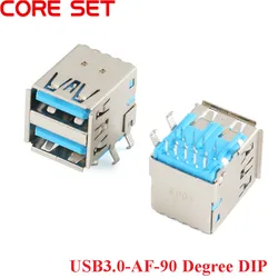 5Pcs High speed USB Dual 3.0 Socket 90 Degree USB 3.0 Jack Female Charging Connector Female AF type For Laptop Notebook Computer