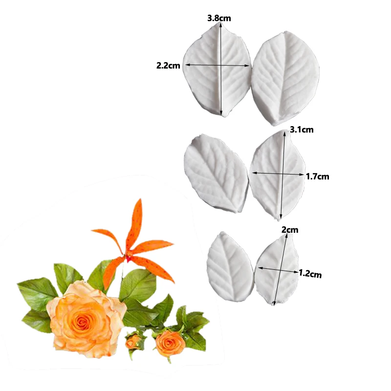 Mini Rose Leaf Petal Flower Veiners Silicone Molds Fondant Sugarcraft Gumpaste Resin Clay Water Paper Cake Decorating ToolsM2470