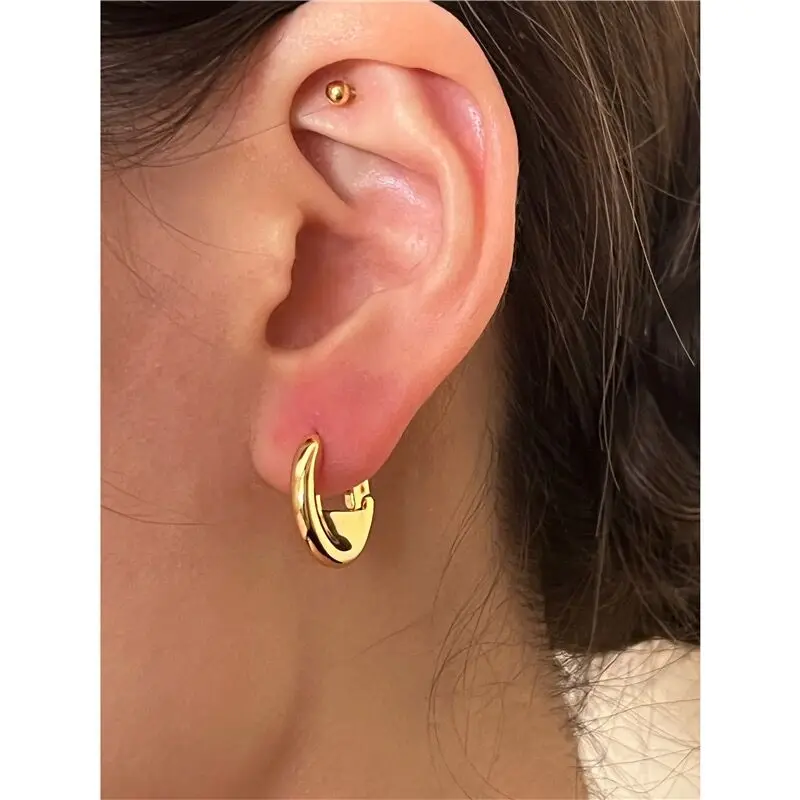 Round Hoop Earrings Gold Plated Small Hoops for Women Girls Minimalist High Polished Jewelry
