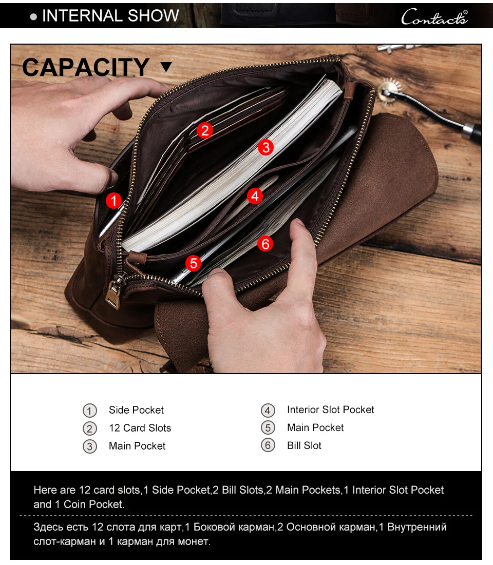 Luxus Rindsleder Herren Clutch iPad Mini 4 5 6 iPhone Clutches für männliche Männer Brieftasche Mode große Kapazität Geldbörse Geschenk – Detail 5