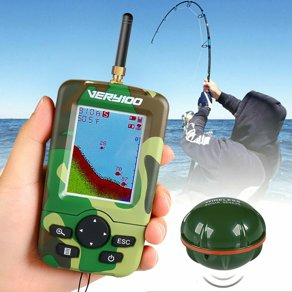 100M Camo Wireless Fishfinders with Sonar Sensor,Smart Fish Finder Depth Sounder Carp Fishing Rechargeable Handheld Fishfinder