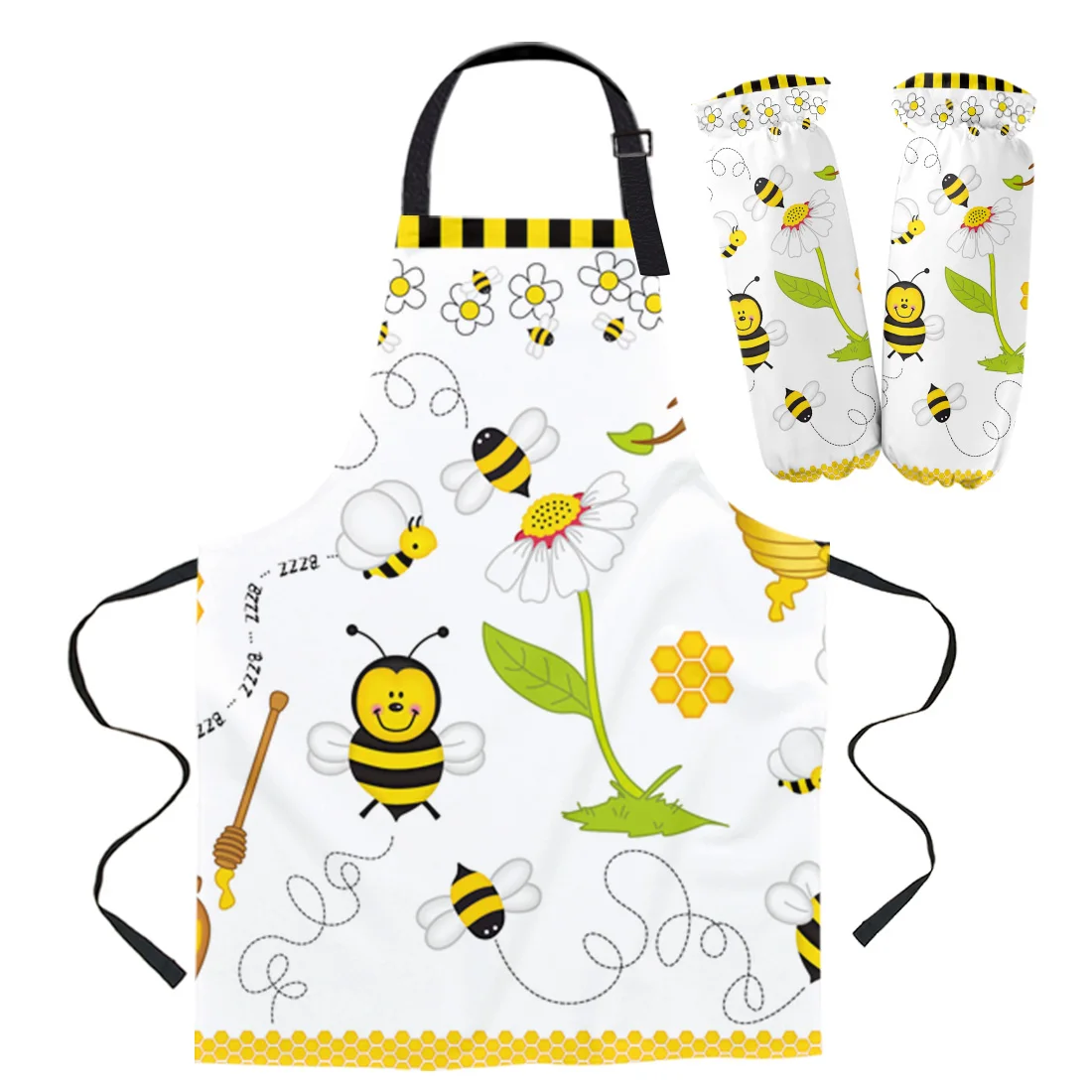 

Bee Cartoon Apron Oversleeve Oven Gloves Pads Cooking Baking Kitchen Aprons for Women Kids