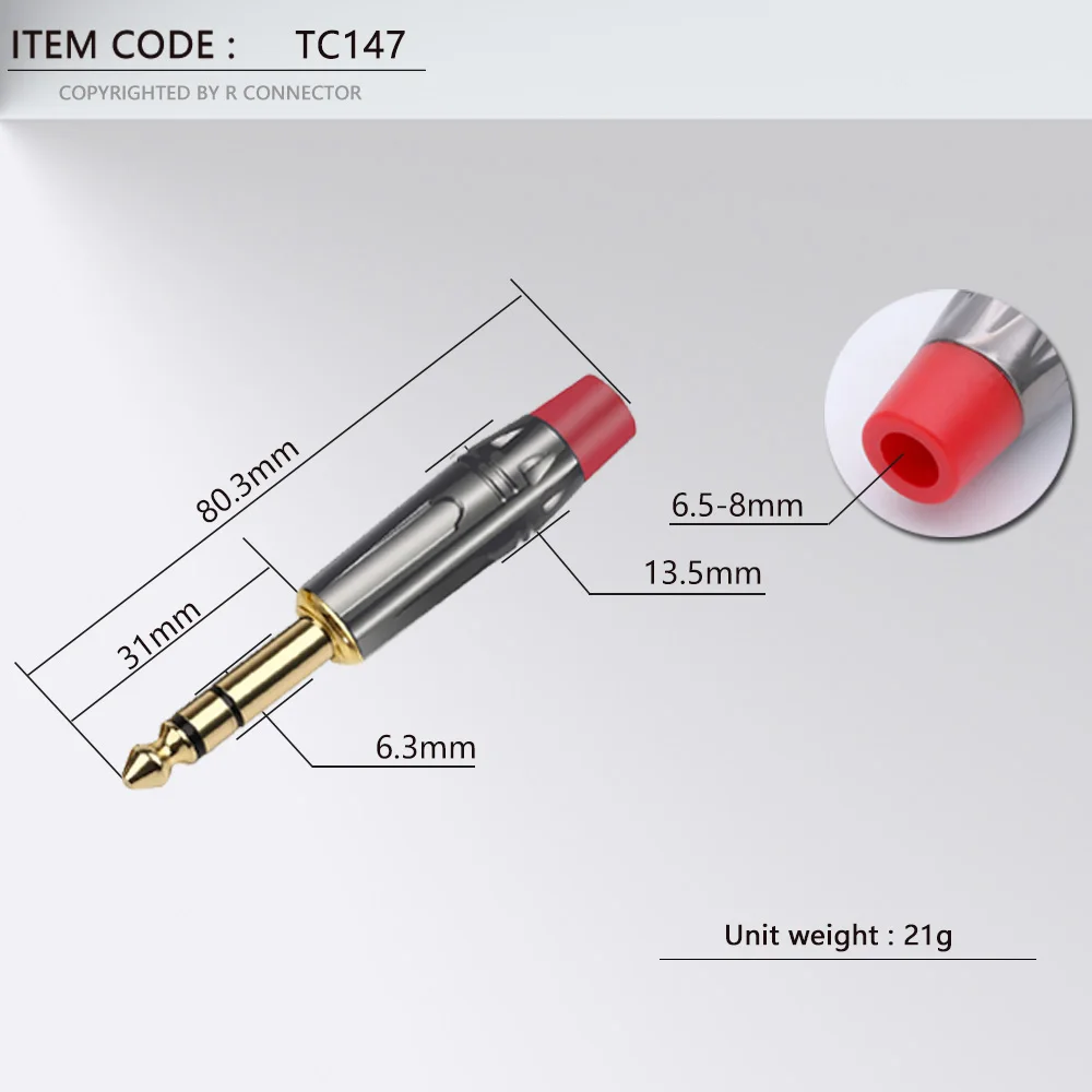 2PCS Stereo Jack 6.35MM Male Plug Wire Connector Guitar Microphone MIC 6.3MM Plug Audio Video DIY