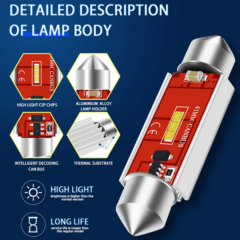 1PCS  Festoon LED Canbus C5W C10W Bulbs 31mm 36mm 39mm 41mm 1860 CSP 1 SMD  Car Dome Light No Error Auto Interior Reading Lamps