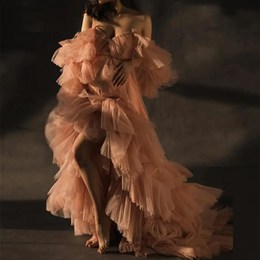 Sweet Heart Collar maternità Star Dresses Tulle Robe Sheer Tulle abito premaman See Through Blush Pink Gowns