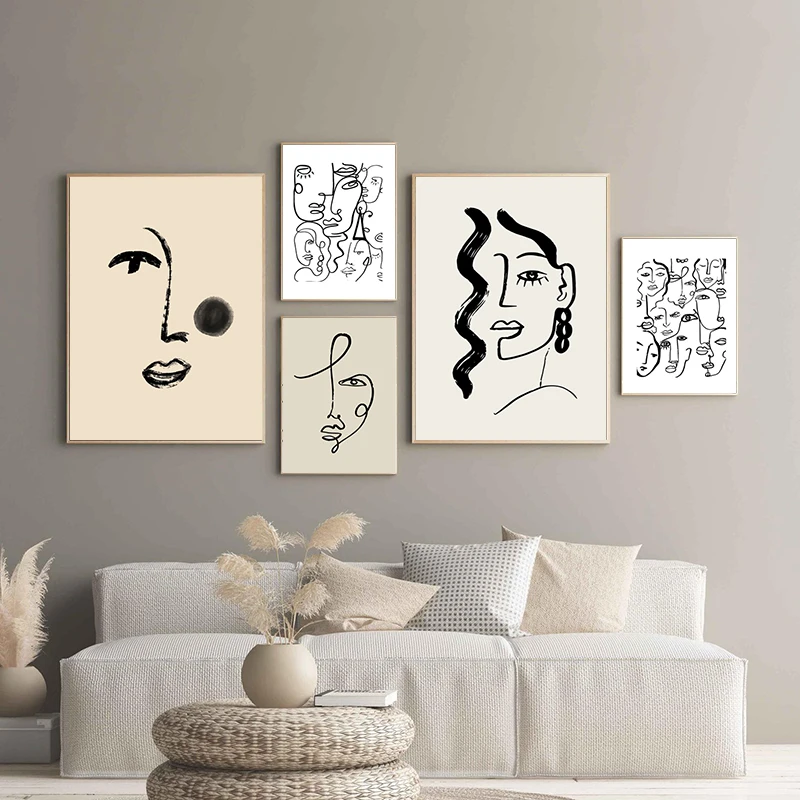 Creative Face Portrait One Line Art Prints Contemporary Abstract Wall Art Canvas Painting Cubism Face Posters Living Room Decor