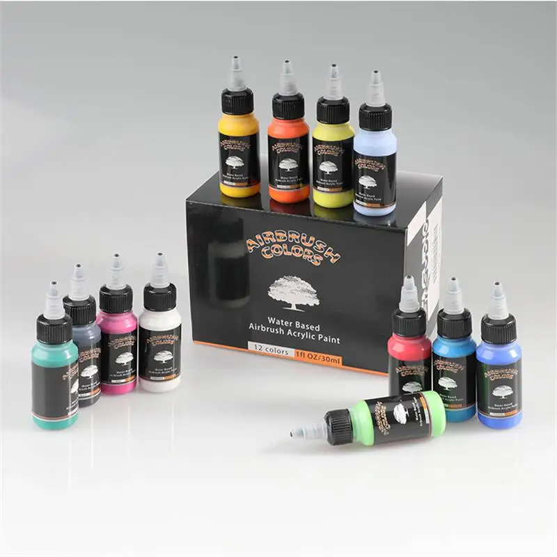 12 Colors Set Airbrush Acrylic Paint 30ml Inks Pigment for Airbrush Paint Wall Decoration Model Art Car Shoes Painting Color