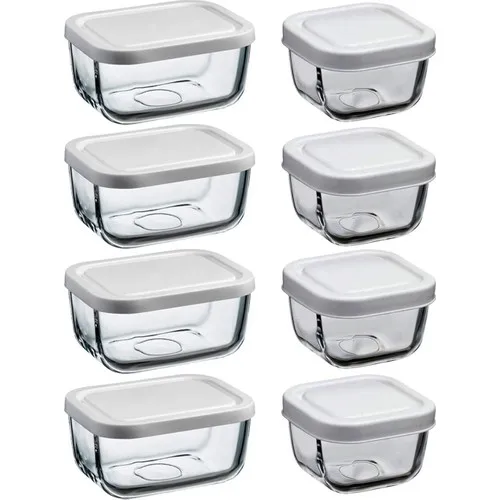 Pasabahce 8 Pcs Storage Container White Lid Glass Storage Container 4 Pcs Breakfast 220 cc Kitchen Dining Enclosure Box glass