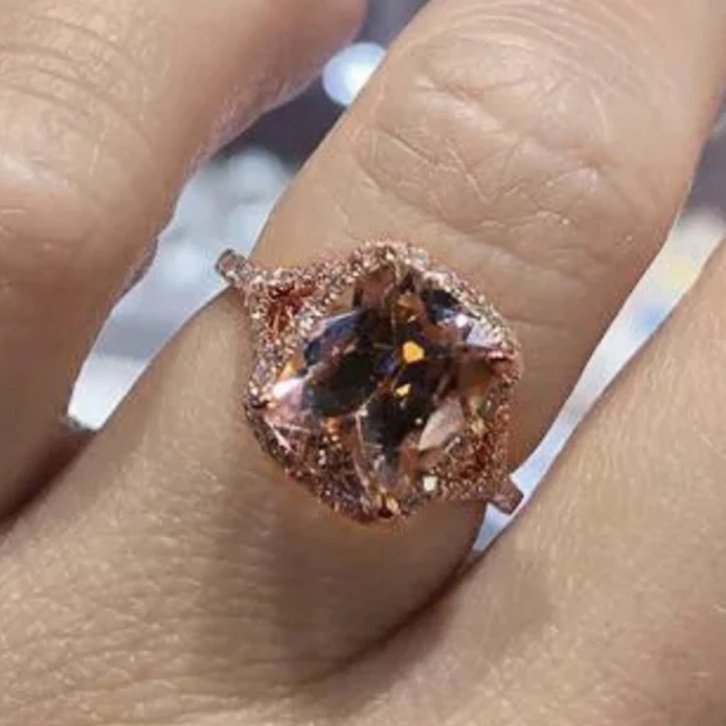 Huitan Romantische Rose Gold Farbe Verlobungsringe für Frauen Einfache Elegante Accessoires Ästhetische Weibliche Ringe Trendy Schmuck Geschenk