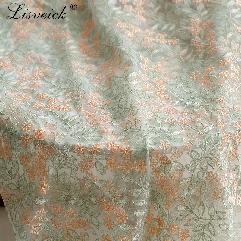 Beautiful flower embroidery mesh gauze fabric wedding dress cheongsam clothing fabric dress handmade DIY cloth 100x130cm