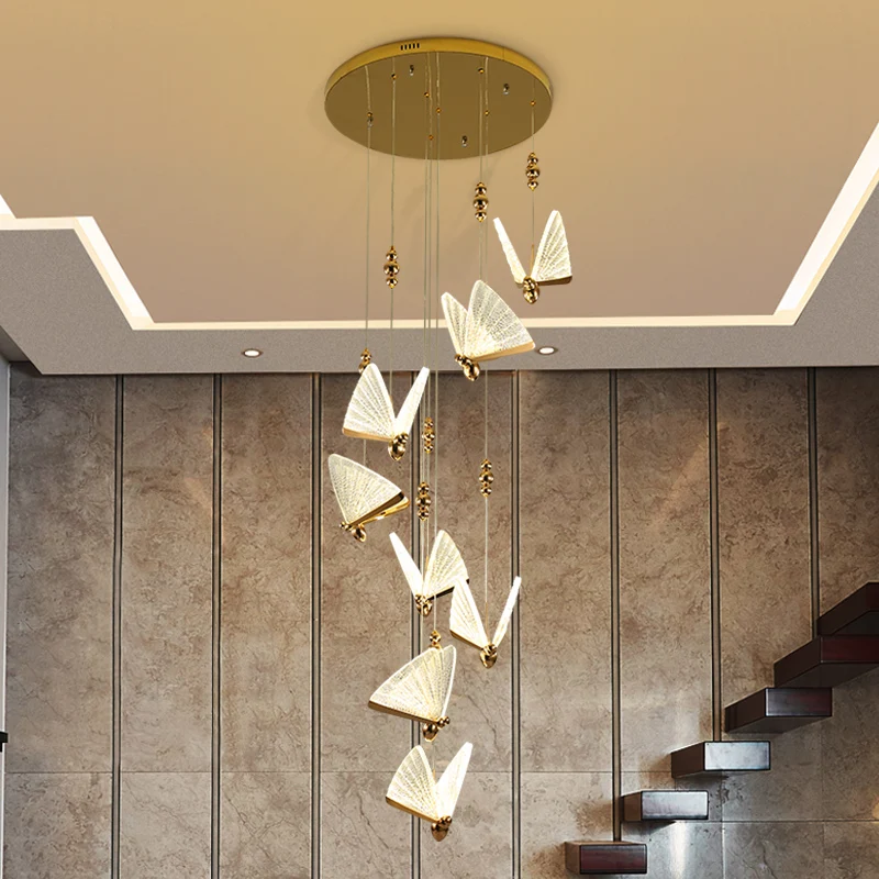 

Modern Butterfly Shape Chandelier Lighting For Living Room Stair Light Bedroom Bedside Lamps Rotating Stair Long Chandeliers