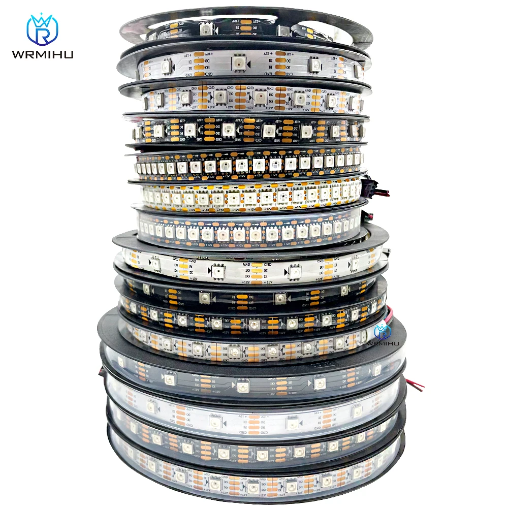 Bande lumineuse intelligente à 30/60/144led/m, ruban d'éclairage, adressable individuellement, IP30/IP65/IP67, DC12V WS2815 5050RGB, 5m/rouleau, noir/blanc, PCB