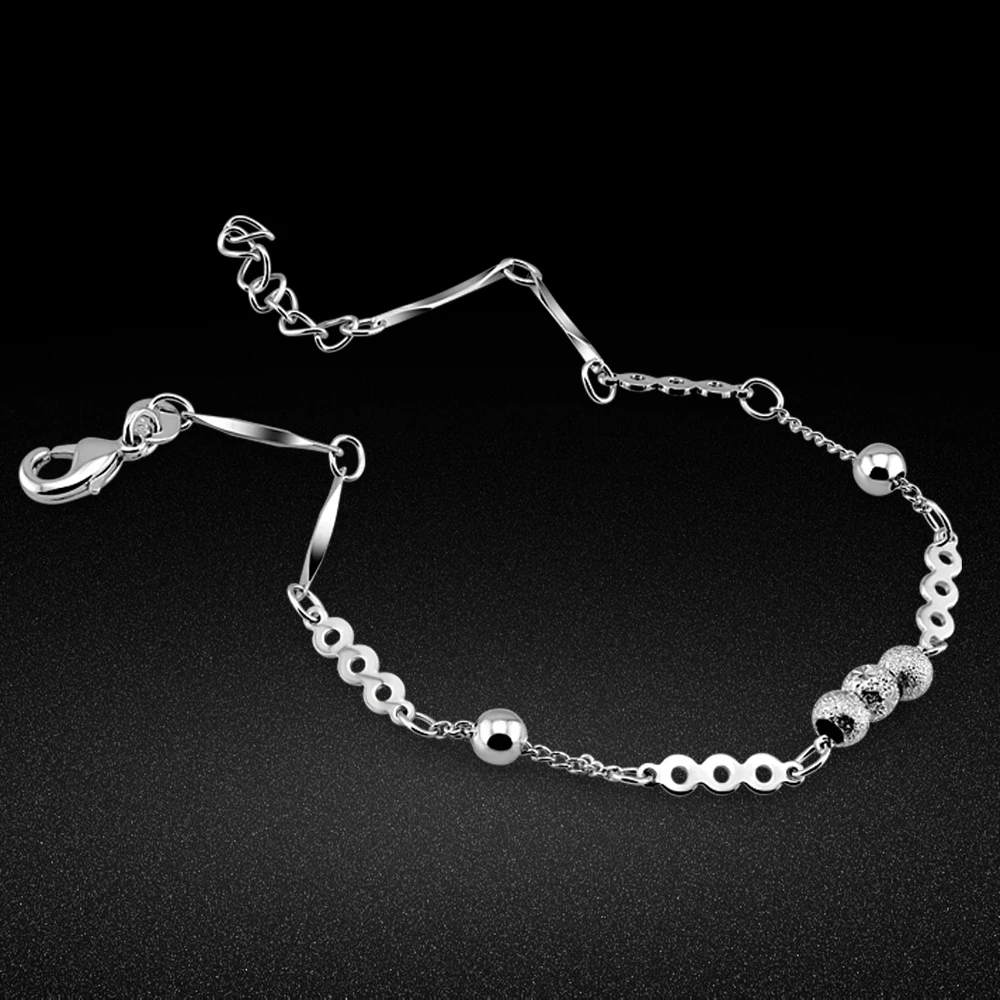 

Fashion jewelry silver chain bracelet Girl Bead Bracelet Frosted beads 100%925 Sterling Silver women's Jewelry gift