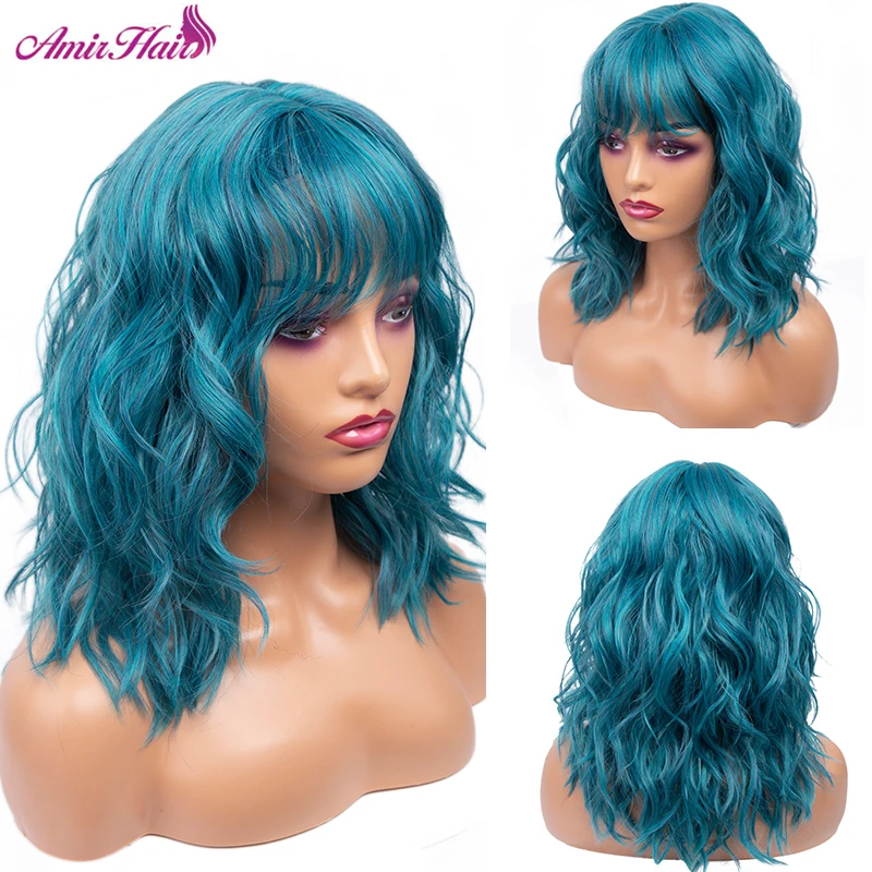 Synthetic Short Bob Wigs With Bangs for Women Pink Deep Curly Wave Wig Layered Heat Resistant Cosplay Party Blonde Fake Hair