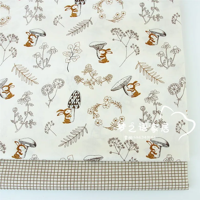 Syunss Khaki Rabbit Grid Printed Cotton Fabric DIY Tissue Patchwork Telas Sewing Baby Toy Bedding Quilt Tecido The Cloth Tilda