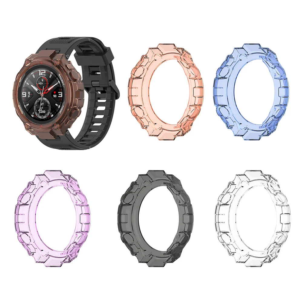 Tpu macio protetor capa caso para xiaomi amazfit t-rex relógio inteligente protetor escudo quadro para huami amazfit trex pro borda pára-choques