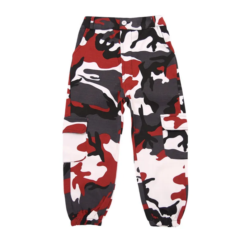 Wine Kid Hip Hop Clothing Camouflage Jogger Pants for Girls Jazz Dance wear Costume Ballroom Dancing Clothes Stage Outfits Suit